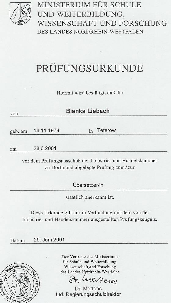 Translator's Certificate